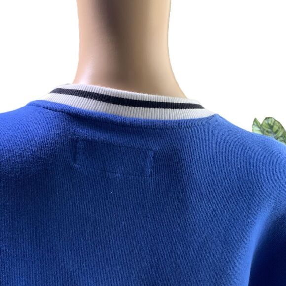 EDGAR + ASH Blue Striped Trim Crew Neck Academia Pullover Sweatshirt Extra Large - Picture 6 of 13